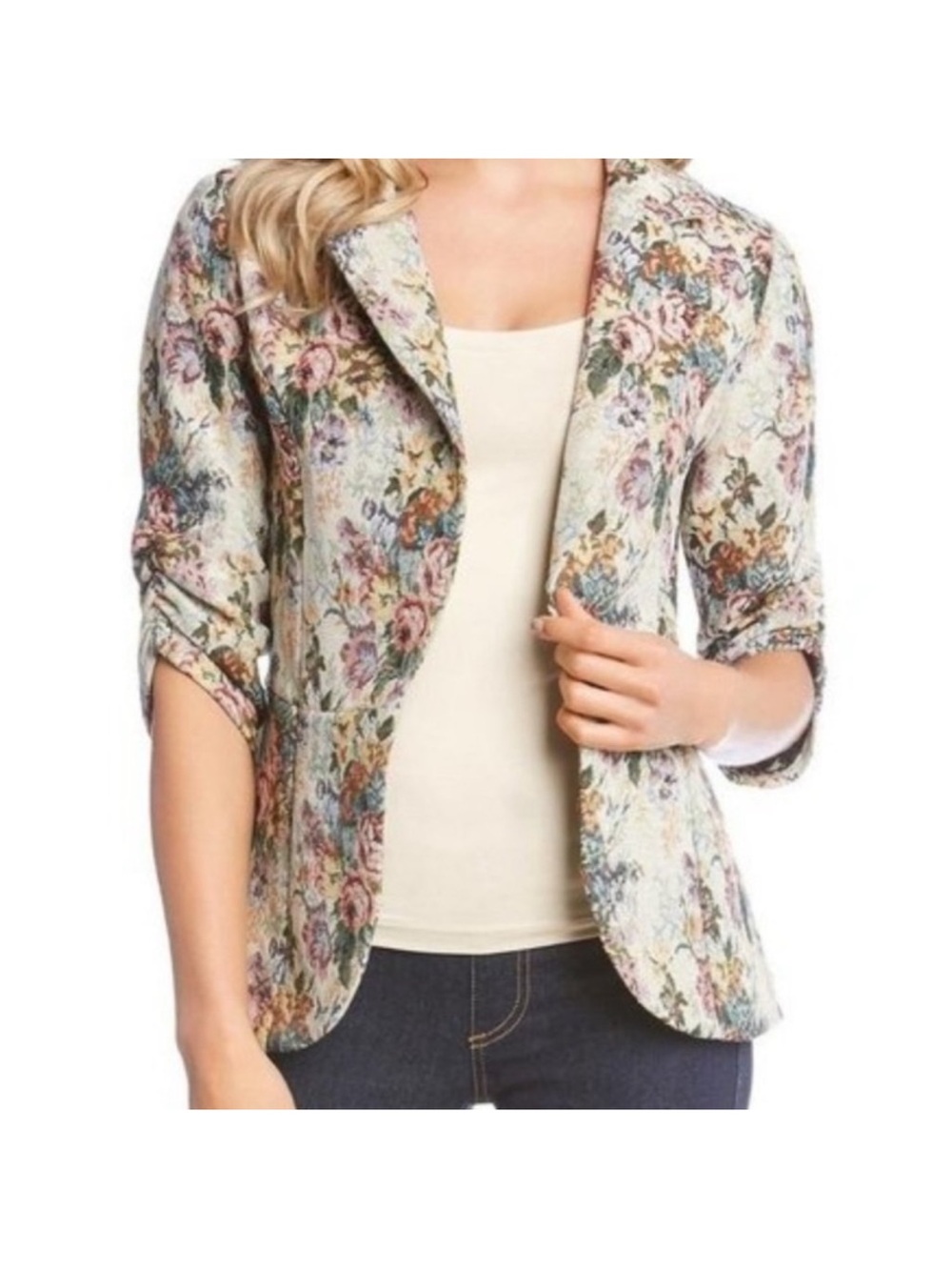 Karen Kane Floral  Blazer Jacket - Cream Multi Floral tapestry nwt xl